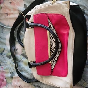 Betsey Johnson black white and pink purse